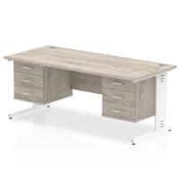 Impulse 1800 x 800mm Straight Office Desk Grey Oak Top White Cable Managed Leg Workstation 2 x 3 Drawer Fixed Pedestal