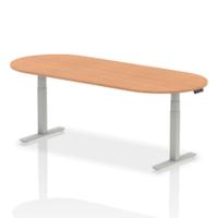 Dynamic Impulse W2400 x D1000 x H660-1310mm Height Adjustable Boardroom Table Oak Finish Silver Frame - I003548