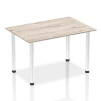 Impulse 1400mm Straight Table Grey Oak Top Chrome Post Leg