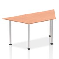 Impulse 1600mm Trapezium Beech Top Brushed Aluminium Post Leg