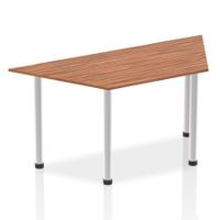 Impulse 1600mm Trapezium Walnut Top Brushed Aluminium Post Leg