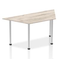 Impulse 1600mm Trapezium Grey Oak Top Brushed Aluminium Post Leg