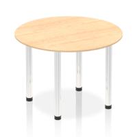 Impulse 1000mm Round Table Maple Top Chrome Post Leg
