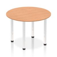Impulse 1000mm Round Table Oak Top Chrome Post Leg