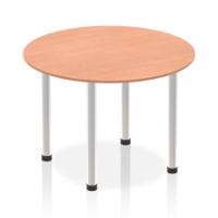 Impulse 1000mm Round Table Beech Top Brushed Aluminium Post Leg