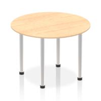 Impulse 1000mm Round Table Maple Top Brushed Aluminium Post Leg