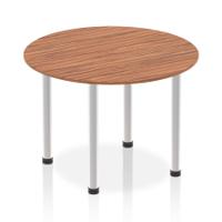 Impulse 1000mm Round Table Walnut Top Brushed Aluminium Post Leg
