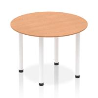 Impulse 1000mm Round Table Oak Top White Post Leg