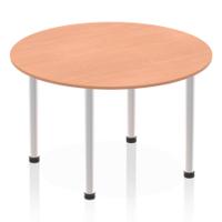 Impulse 1200mm Round Table Beech Top Brushed Aluminium Post Leg