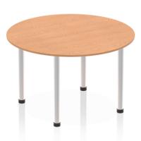 Impulse 1200mm Round Table Oak Top Brushed Aluminium Post Leg
