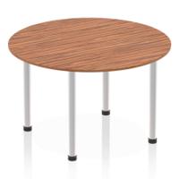 Impulse 1200mm Round Table Walnut Top Brushed Aluminium Post Leg