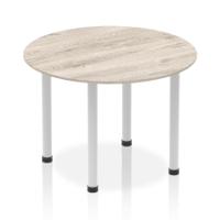 Impulse 1000mm Round Table Grey Oak Top Silver Post Leg