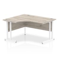 Impulse 1400mm Left Crescent Desk Grey Oak Top White Cantilever Leg I003831