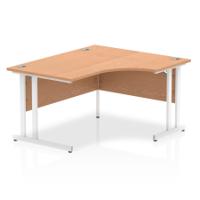 Impulse 1400mm Right Crescent Desk Oak Top White Cantilever Leg I003839