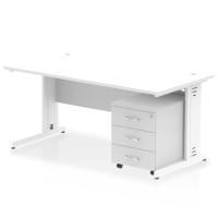 Impulse 1600 x 800mm Straight Office Desk White Top White Cable Managed Leg Workstation 3 Drawer Mobile Pedestal