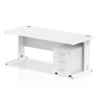 Impulse 1800 x 800mm Straight Office Desk White Top White Cable Managed Leg Workstation 3 Drawer Mobile Pedestal