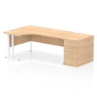 Impulse 1800mm Left Crescent Office Desk Maple Top White Cantilever Leg Workstation 800 Deep Desk High Pedestal