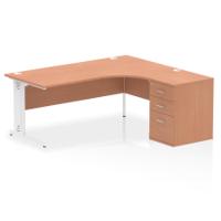 Impulse 1800mm Right Crescent Office Desk Beech Top White Cable Managed Leg Workstation 600 Deep Desk High Pedestal