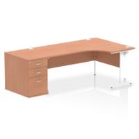 Impulse 1800mm Right Crescent Office Desk Beech Top White Cable Managed Leg Workstation 800 Deep Desk High Pedestal
