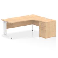 Impulse 1800mm Right Crescent Office Desk Maple Top White Cable Managed Leg Workstation 600 Deep Desk High Pedestal