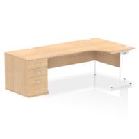 Impulse 1800mm Right Crescent Office Desk Maple Top White Cable Managed Leg Workstation 800 Deep Desk High Pedestal