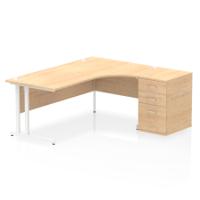 Impulse 1800mm Right Crescent Office Desk Maple Top White Cantilever Leg Workstation 600 Deep Desk High Pedestal