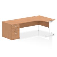 Impulse 1800mm Right Crescent Office Desk Oak Top White Cable Managed Leg Workstation 800 Deep Desk High Pedestal