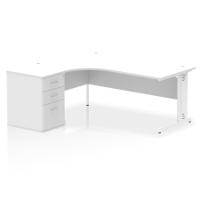 Impulse 1800mm Left Crescent Office Desk White Top White Cable Managed Leg Workstation 600 Deep Desk High Pedestal