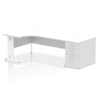 Impulse 1800mm Left Crescent Office Desk White Top White Cable Managed Leg Workstation 800 Deep Desk High Pedestal