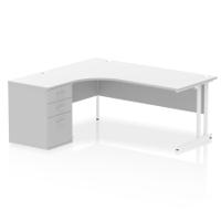 Impulse 1800mm Left Crescent Office Desk White Top White Cantilever Leg Workstation 600 Deep Desk High Pedestal