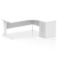 Impulse 1800mm Right Crescent Office Desk White Top White Cable Managed Leg Workstation 600 Deep Desk High Pedestal