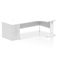 Impulse 1800mm Right Crescent Office Desk White Top White Cable Managed Leg Workstation 800 Deep Desk High Pedestal