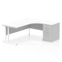 Impulse 1800mm Right Crescent Office Desk White Top White Cantilever Leg Workstation 600 Deep Desk High Pedestal