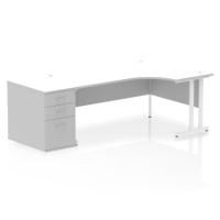 Impulse 1800mm Right Crescent Office Desk White Top White Cantilever Leg Workstation 800 Deep Desk High Pedestal
