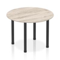 Impulse 1000mm Round Table Grey Oak Top Black Post Leg