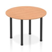 Impulse 1000mm Round Table Oak Top Black Post Leg