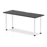 Impulse Black Series 1600 x 600mm Straight Table Black Top with Cable Ports Aluminium Leg