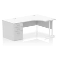 Impulse 1400mm Right Crescent Office Desk White Top White Cantilever Leg Workstation 800 Deep Desk High Pedestal