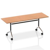 Dynamic Impulse 1800mm Flip Top Rectangular Table Oak Finish Silver Frame - I004315