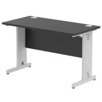 Impulse 1200 x 600mm Straight Office Desk Black Top Silver Cable Managed Leg