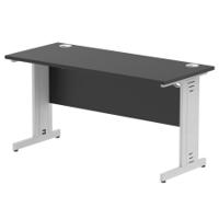 Impulse 1400 x 600mm Straight Office Desk Black Top Silver Cable Managed Leg