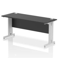 Impulse 1600 x 600mm Straight Office Desk Black Top Silver Cable Managed Leg