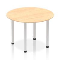Impulse 1000mm Round Table Maple Top Silver Post Leg