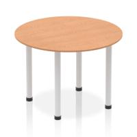 Impulse 1000mm Round Table Oak Top Silver Post Leg