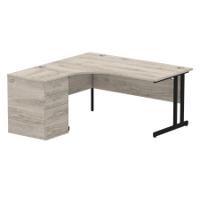 Dynamic Impulse W1600 x D1200 x H730mm Left Hand Crescent Desk Cantilever Leg With D600mm Desk High Pedestal Grey Oak Finish Black Frame - I004399