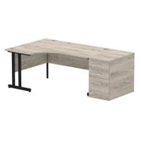 Dynamic Impulse W1600 x D1200 x H730mm Left Hand Crescent Desk Cantilever Leg With D800mm Desk High Pedestal Grey Oak Finish Black Frame - I004405