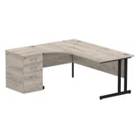 Impulse 1800mm Left Crescent Office Desk Grey Oak Top Black Cantilever Leg Workstation 600 Deep Desk High Pedestal