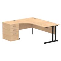 Impulse 1800mm Left Crescent Office Desk Maple Top Black Cantilever Leg Workstation 600 Deep Desk High Pedestal