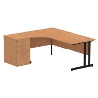 Impulse 1800mm Left Crescent Office Desk Oak Top Black Cantilever Leg Workstation 600 Deep Desk High Pedestal