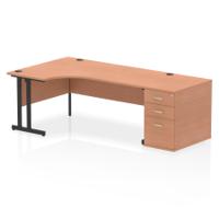 Impulse 1800mm Left Crescent Office Desk Beech Top Black Cantilever Leg Workstation 800 Deep Desk High Pedestal